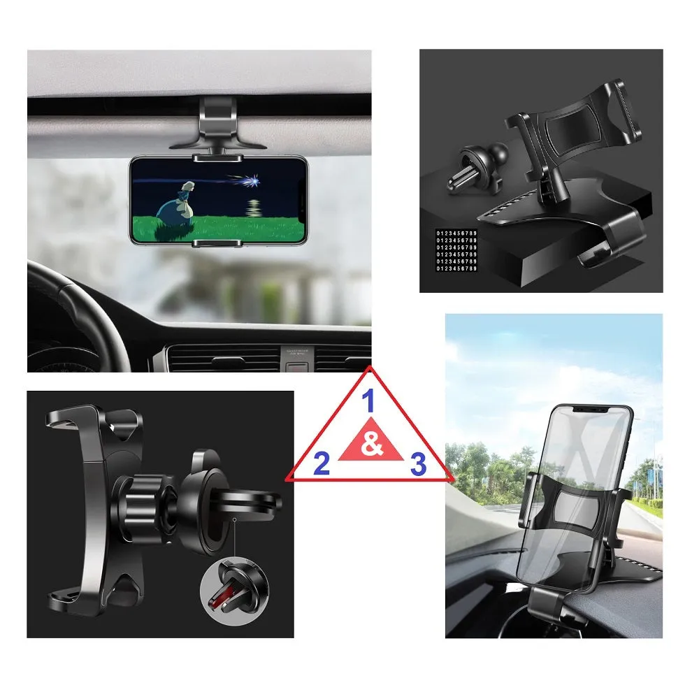 3 in 1 Car GPS Smartphone Holder: Dashboard / Visor Clamp   AC Grid Clip for Samsung Captivate Glide - Black