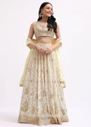Beige Embroidered Tissue Lehenga Choli Set