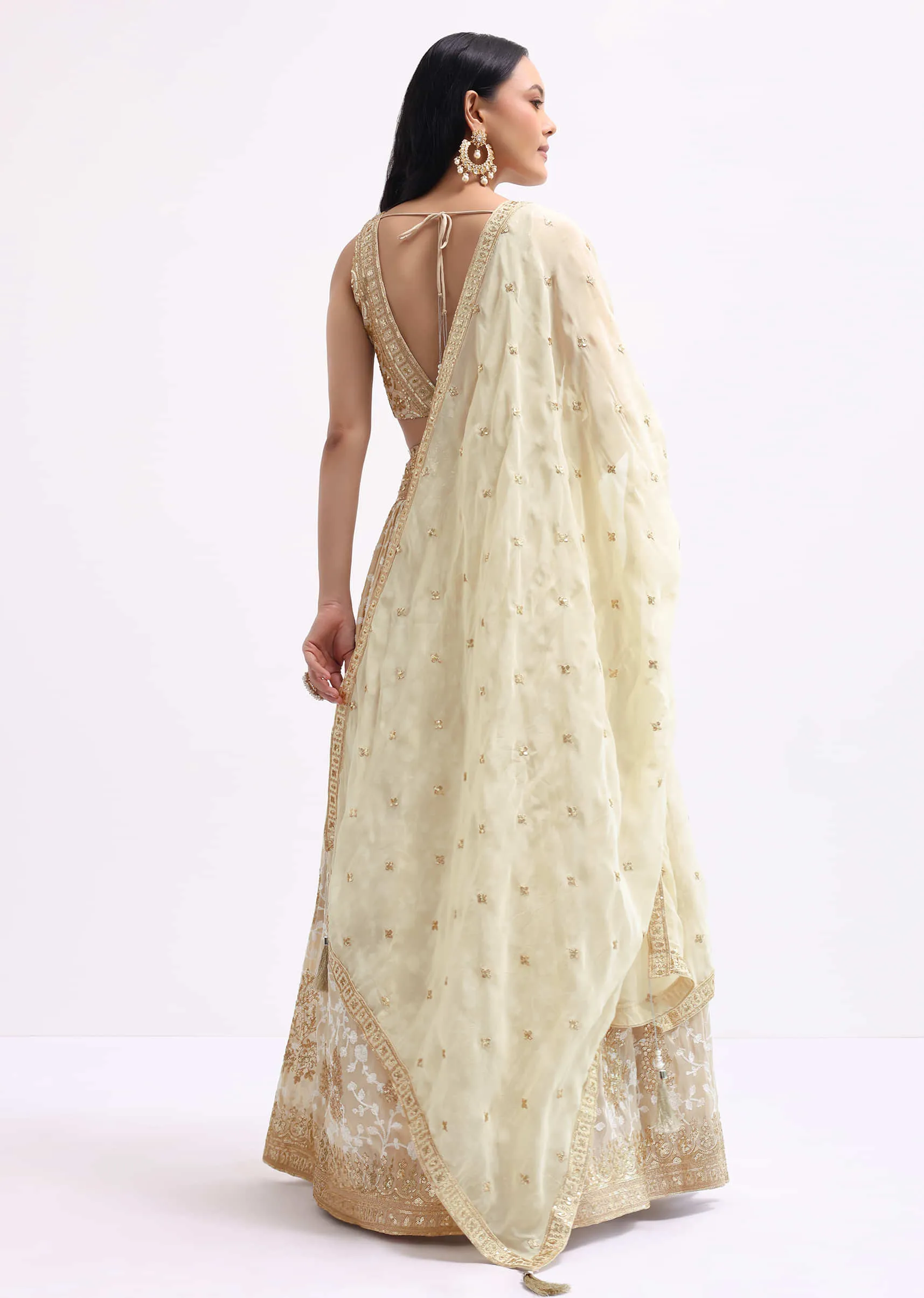 Beige Embroidered Tissue Lehenga Choli Set