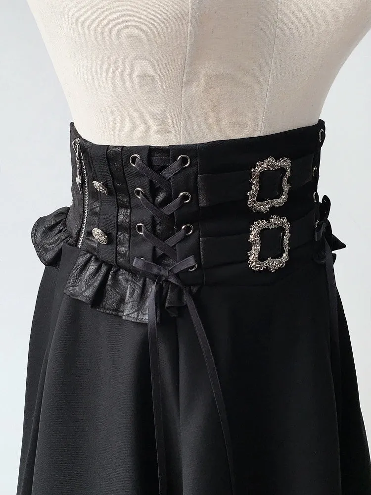 Black High Waist Gothic Lolita Cascading Ruffle High-low Skirt