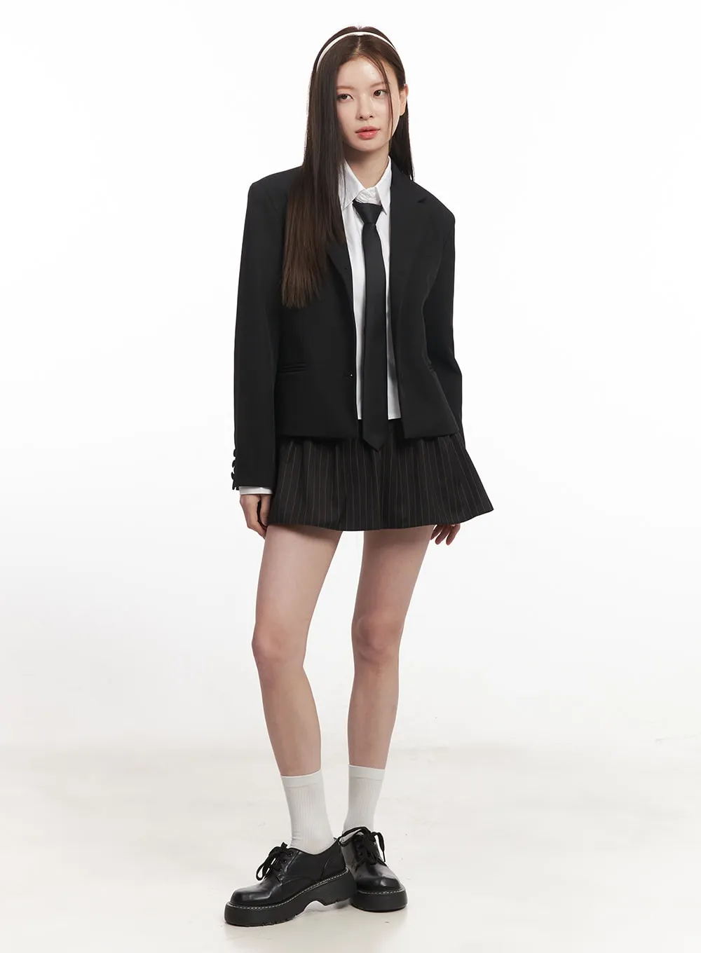 Buckle Flare Stripe Mini Skirt CA501