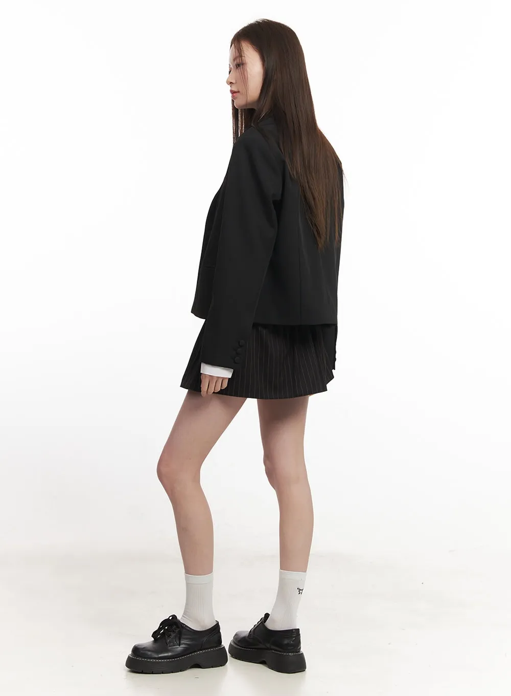 Buckle Flare Stripe Mini Skirt CA501