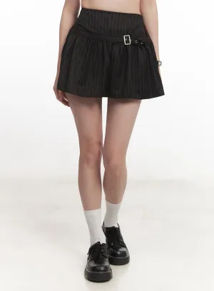 Buckle Flare Stripe Mini Skirt CA501