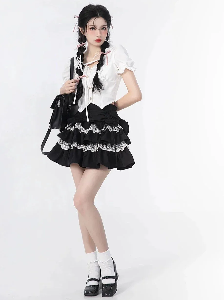 Cake Blouse Top   Sleeve Skirt Puff Ruffle