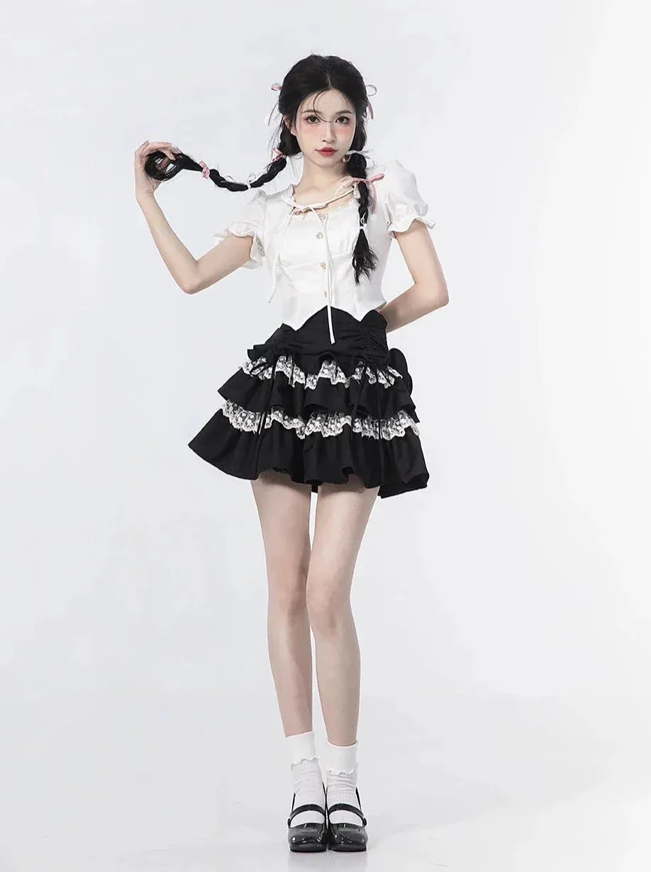 Cake Blouse Top   Sleeve Skirt Puff Ruffle