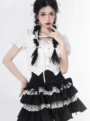 Cake Blouse Top   Sleeve Skirt Puff Ruffle