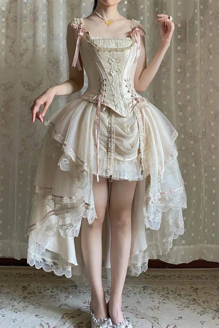 Champagne Lace-up Details Boned Corset Top   High-low Layered Lolita Skirt