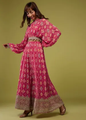Cherry Pink Patola Print Crop Top And Palazzo Set In Dola Silk
