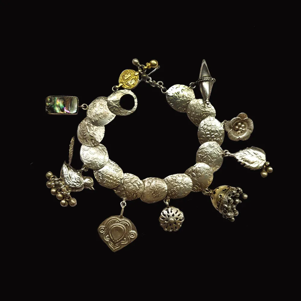 Circular Silver Bracelet With Charms