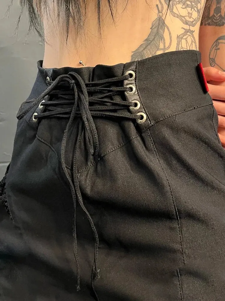Drachenmotiv A-Linie Maxiskirt mit Spitze Schwarzer Gothic-Look