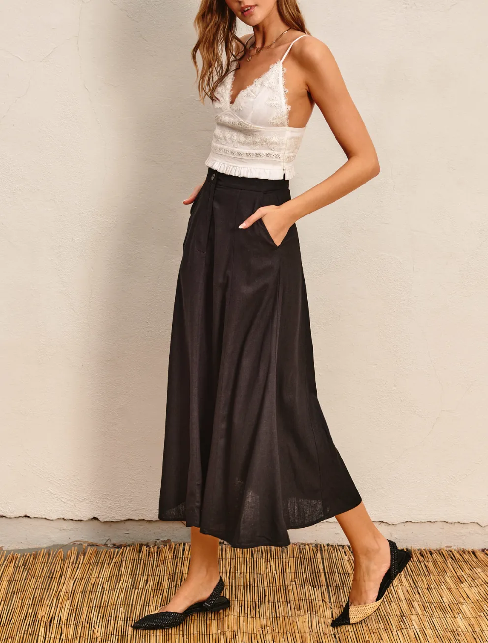 Flared Maxi Linen Skirt