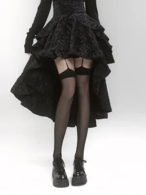 Gothic Black High Waist High-low Ruffle Skirt with Lace-up Detail at Front