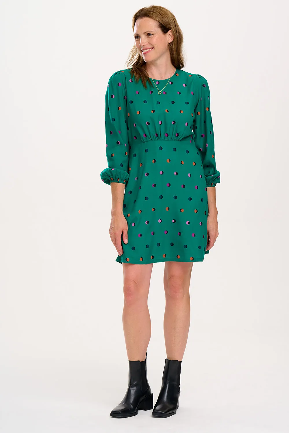 Janet Mini Dress - Green, Rainbow Shadow Polka
