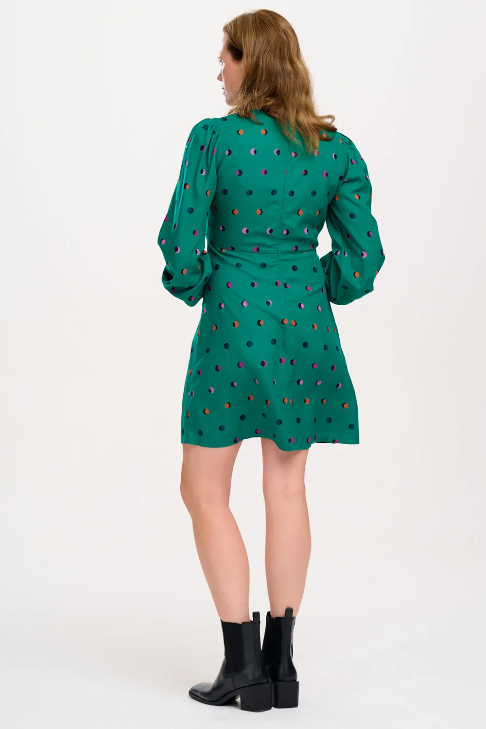 Janet Mini Dress - Green, Rainbow Shadow Polka