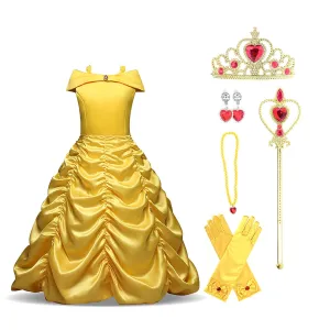 KAWELL Princess Yellow Belle Girl's Christmas Fancy-Dress Costume with Accessories