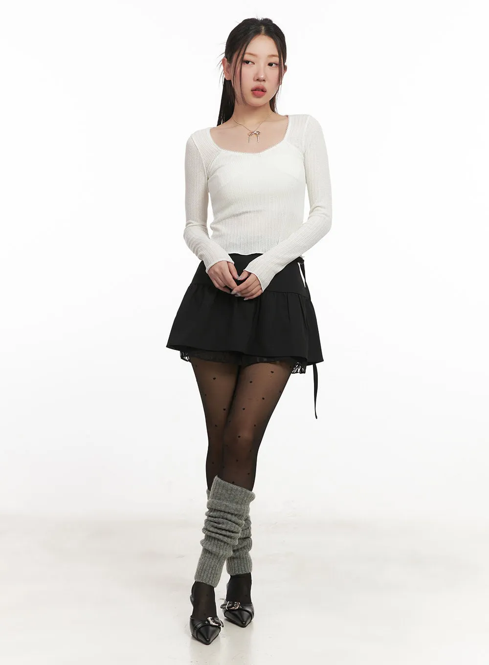 Lace Buckle Flare Mini Skirt IM524