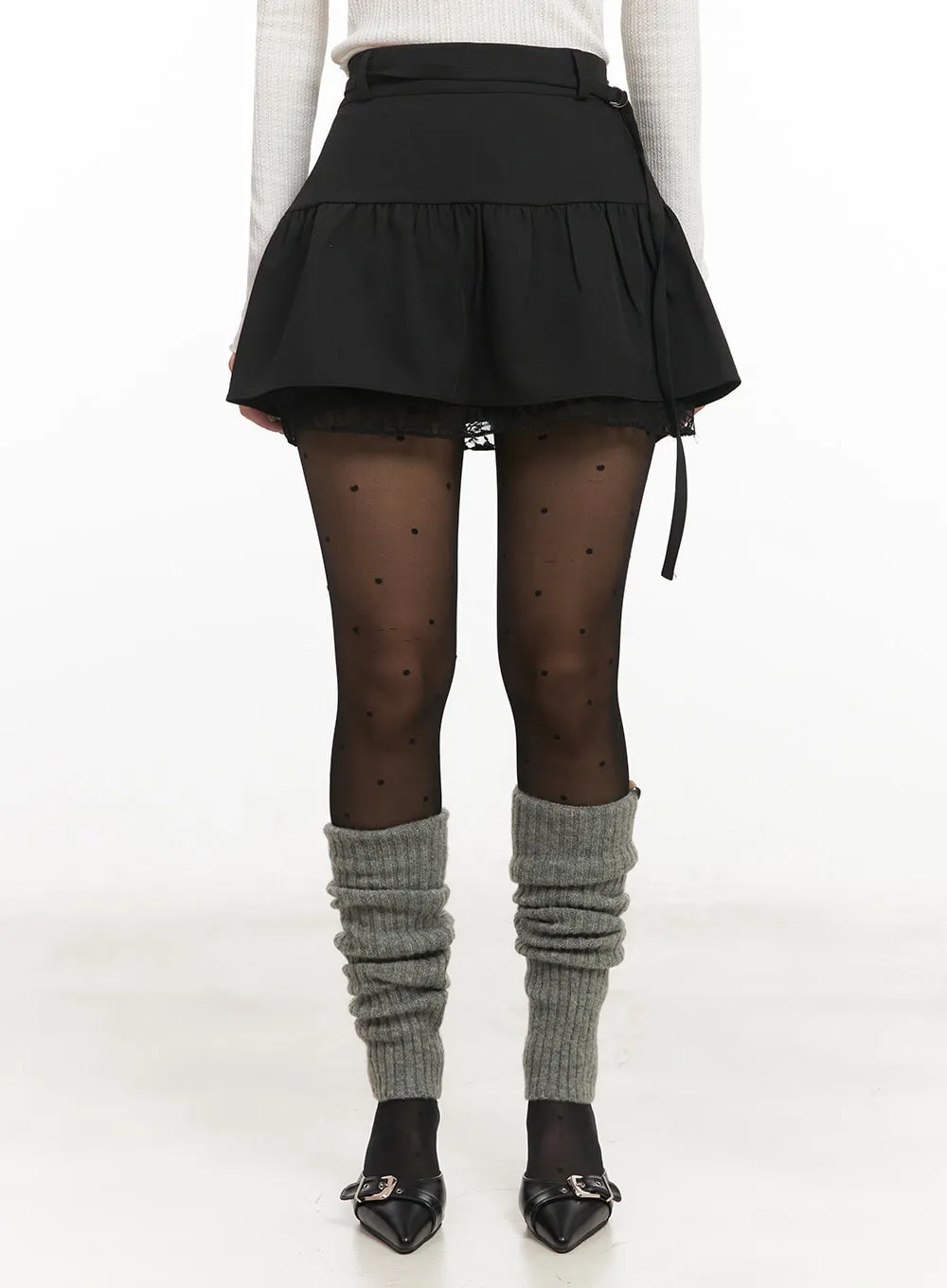 Lace Buckle Flare Mini Skirt IM524