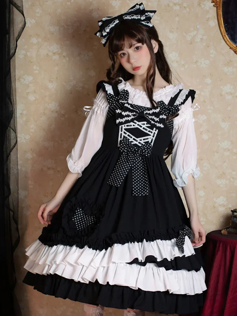 Lolita Dot Suspender Skirt Bow Big