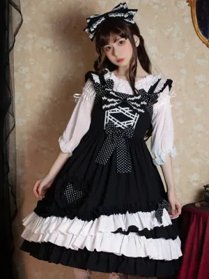 Lolita Dot Suspender Skirt Bow Big