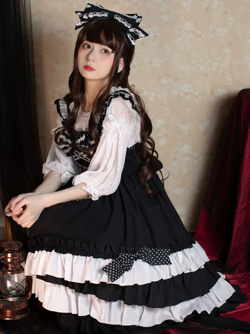 Lolita Dot Suspender Skirt Bow Big
