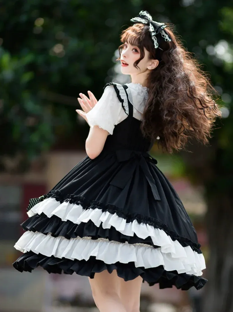 Lolita Dot Suspender Skirt Bow Big