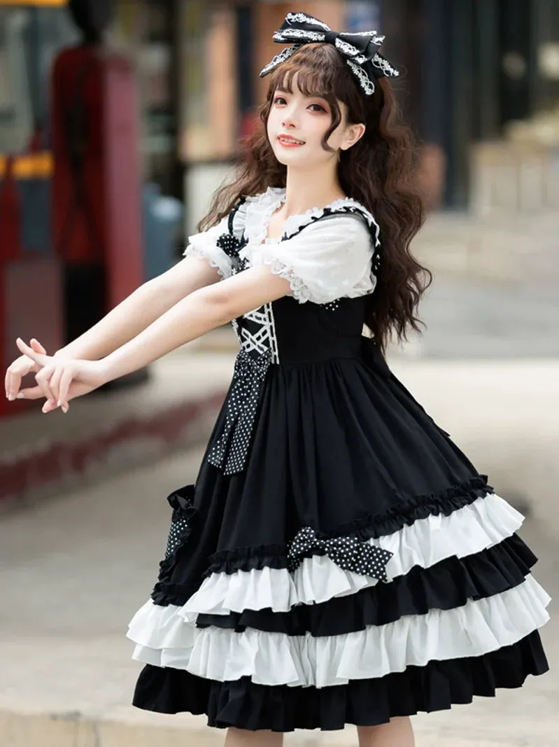 Lolita Dot Suspender Skirt Bow Big