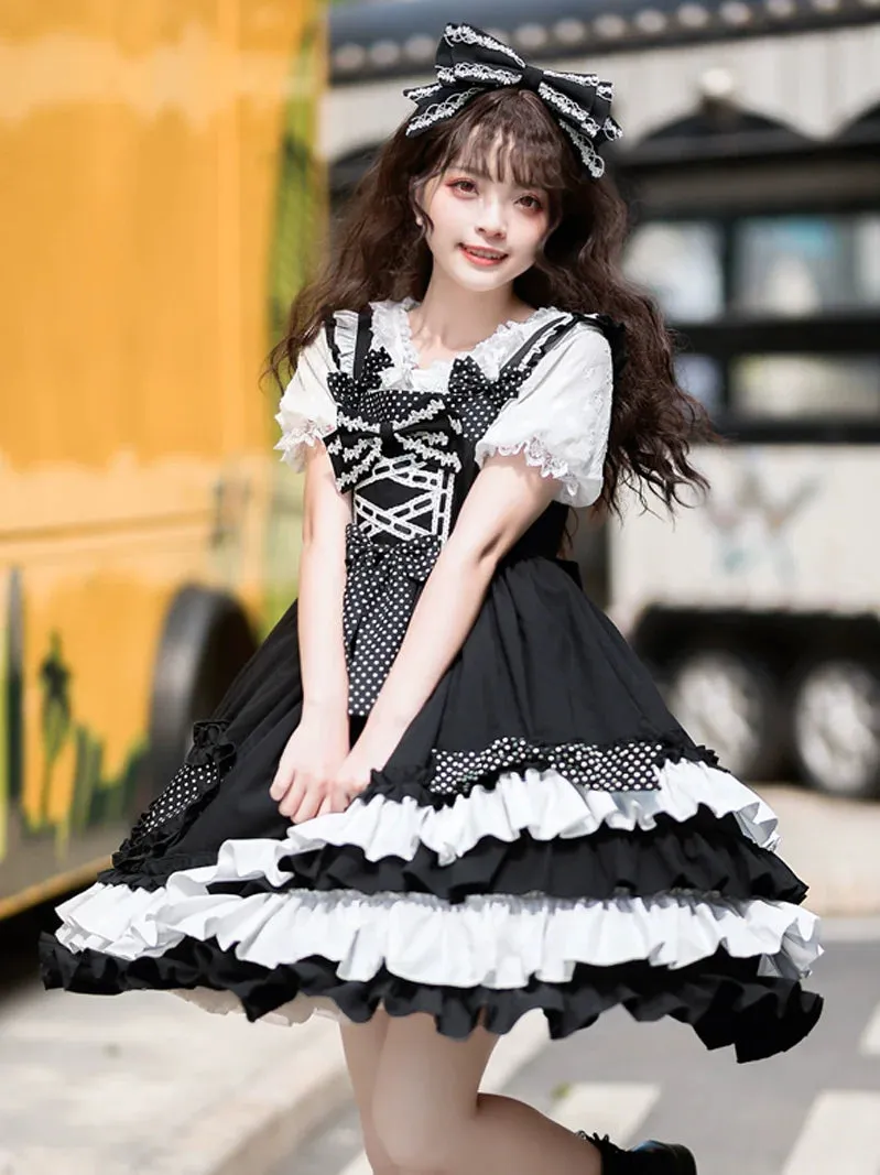 Lolita Dot Suspender Skirt Bow Big