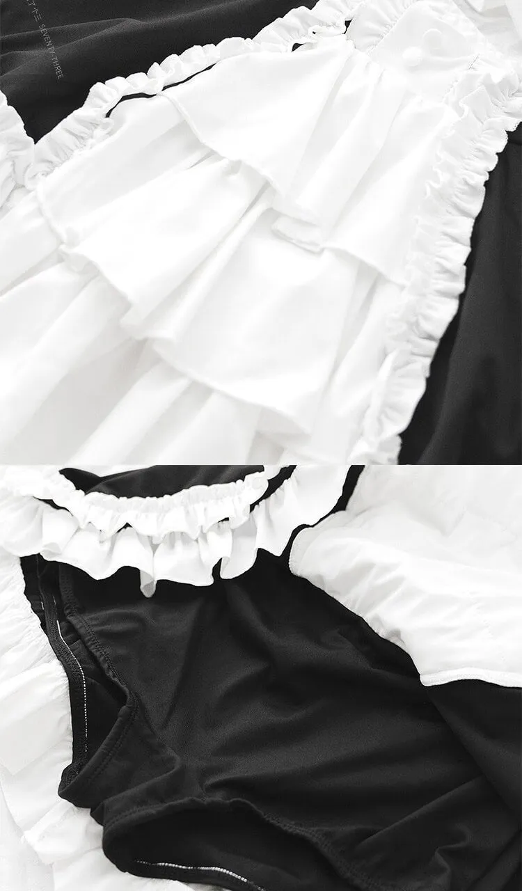 Maid Ribbon Bows Layered Ruffle Hem Two Pieces Swimwear