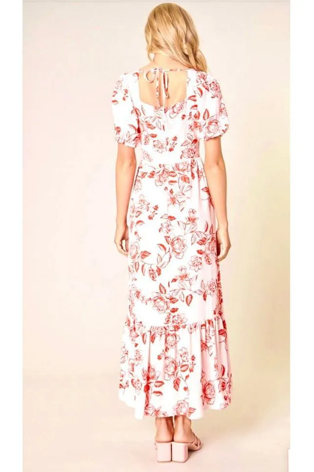 Pink and Red Peony MIDI Dress