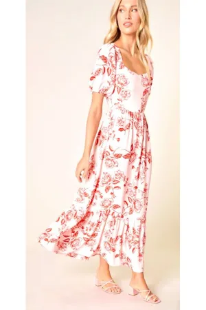 Pink and Red Peony MIDI Dress