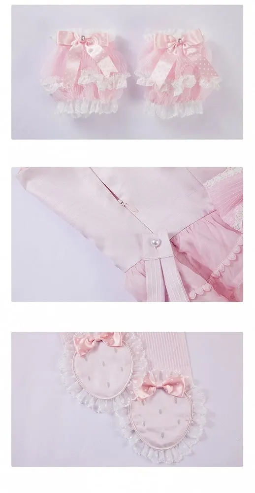 Pink Princess Layered Ruffle Dress Sweet Lolita Jumper Skirt with Detachable Puff Sleeves