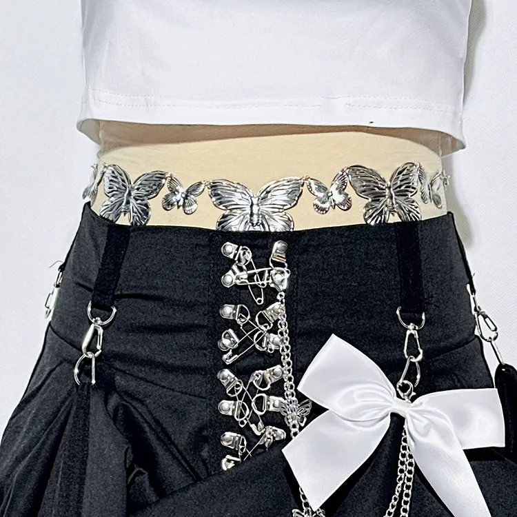 Punk Black Pin Chain Asymmetrical Hem Kitty Detachable Bow Skirt