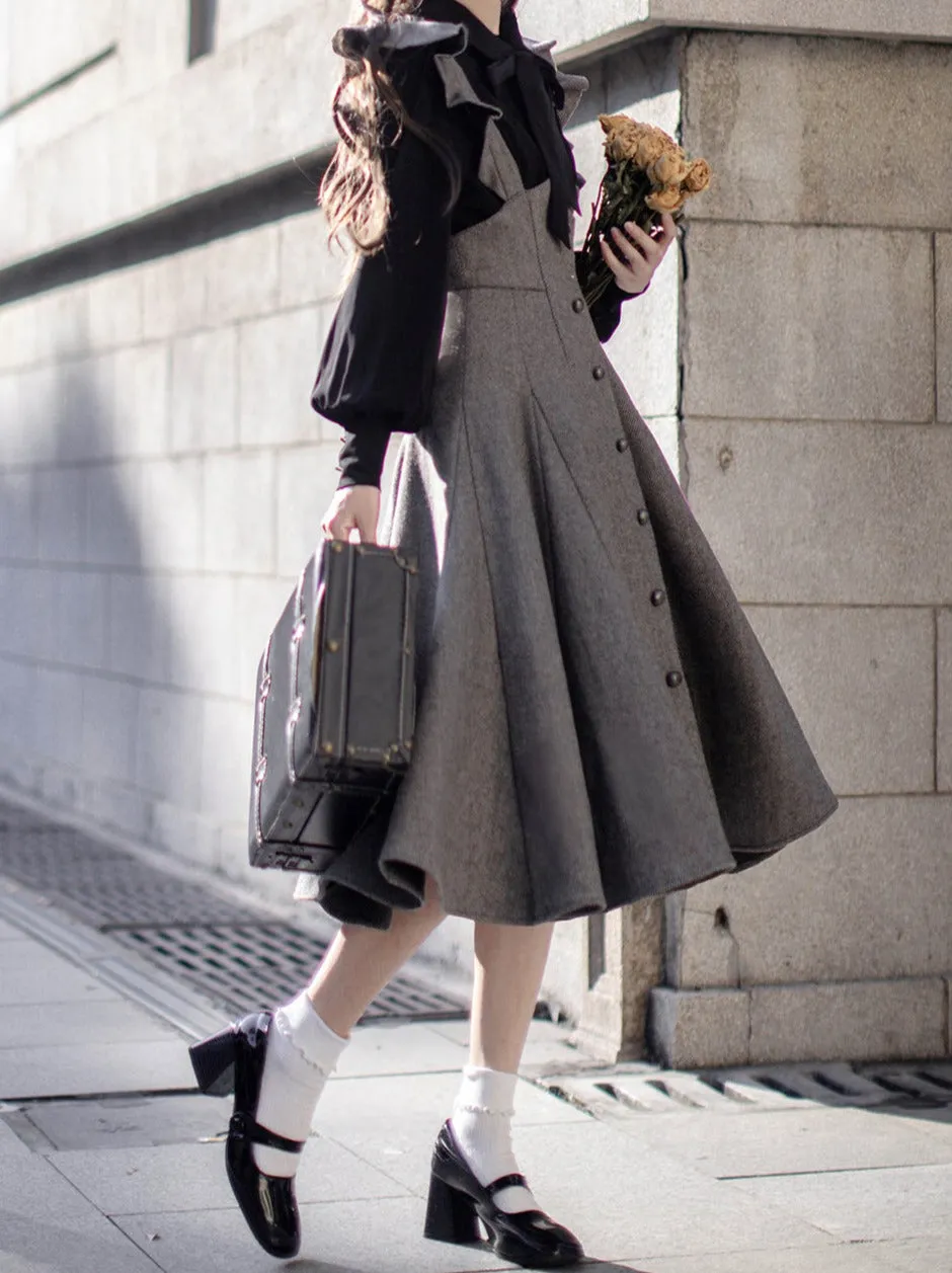 Sleeve Skirt Shoulder   Retro Suspender Black Ruffle Shirt Ribbon Elegant Volume