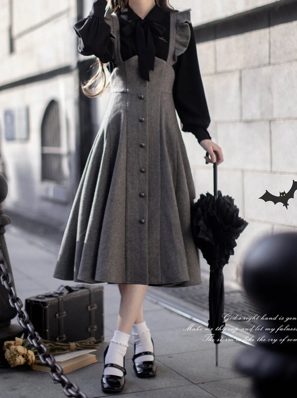 Sleeve Skirt Shoulder   Retro Suspender Black Ruffle Shirt Ribbon Elegant Volume