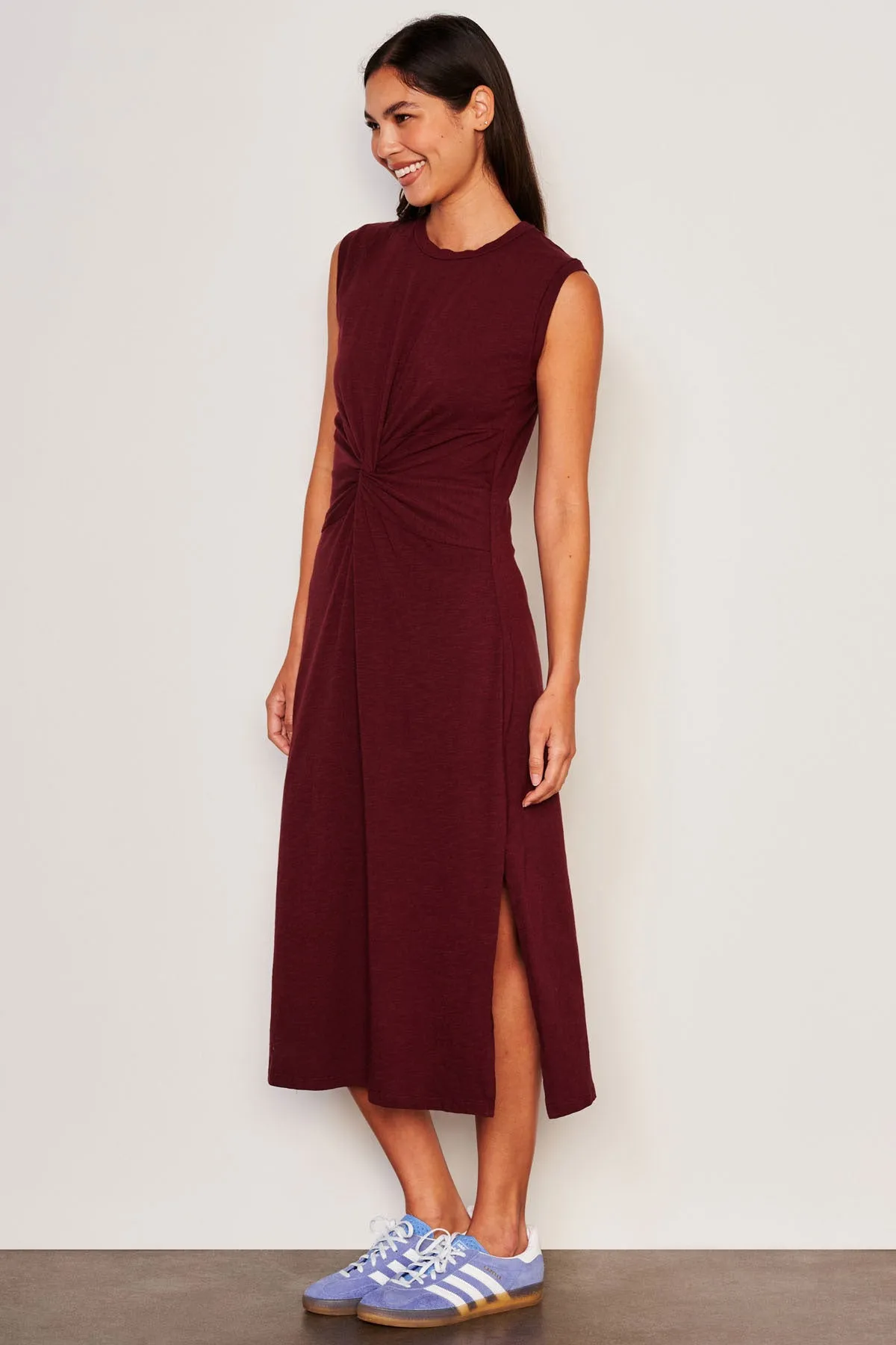 Sundry Midi Twist Sleeveless Dress in Red Rock