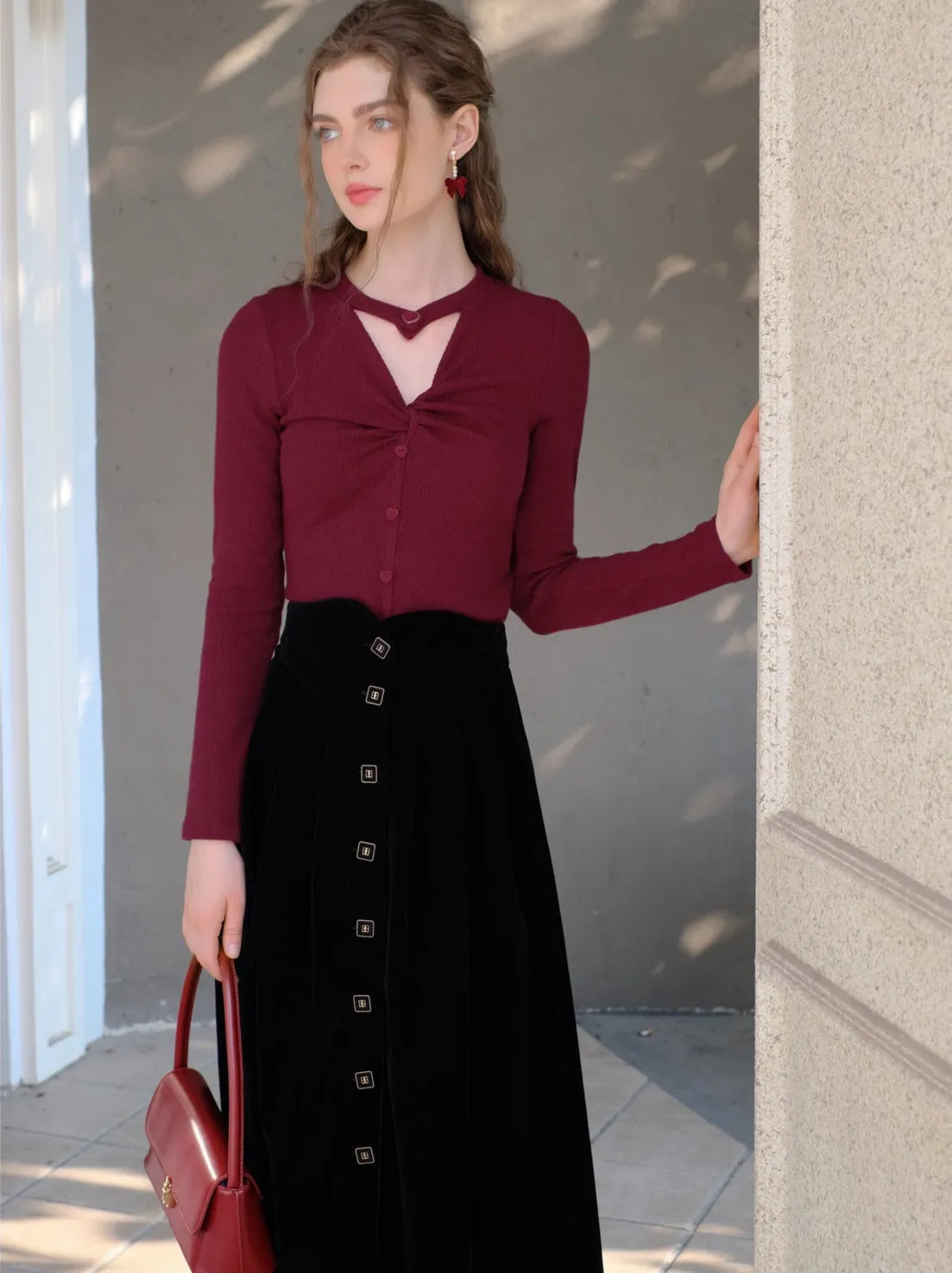 Velvet Black Twist Knit Love French Skirt