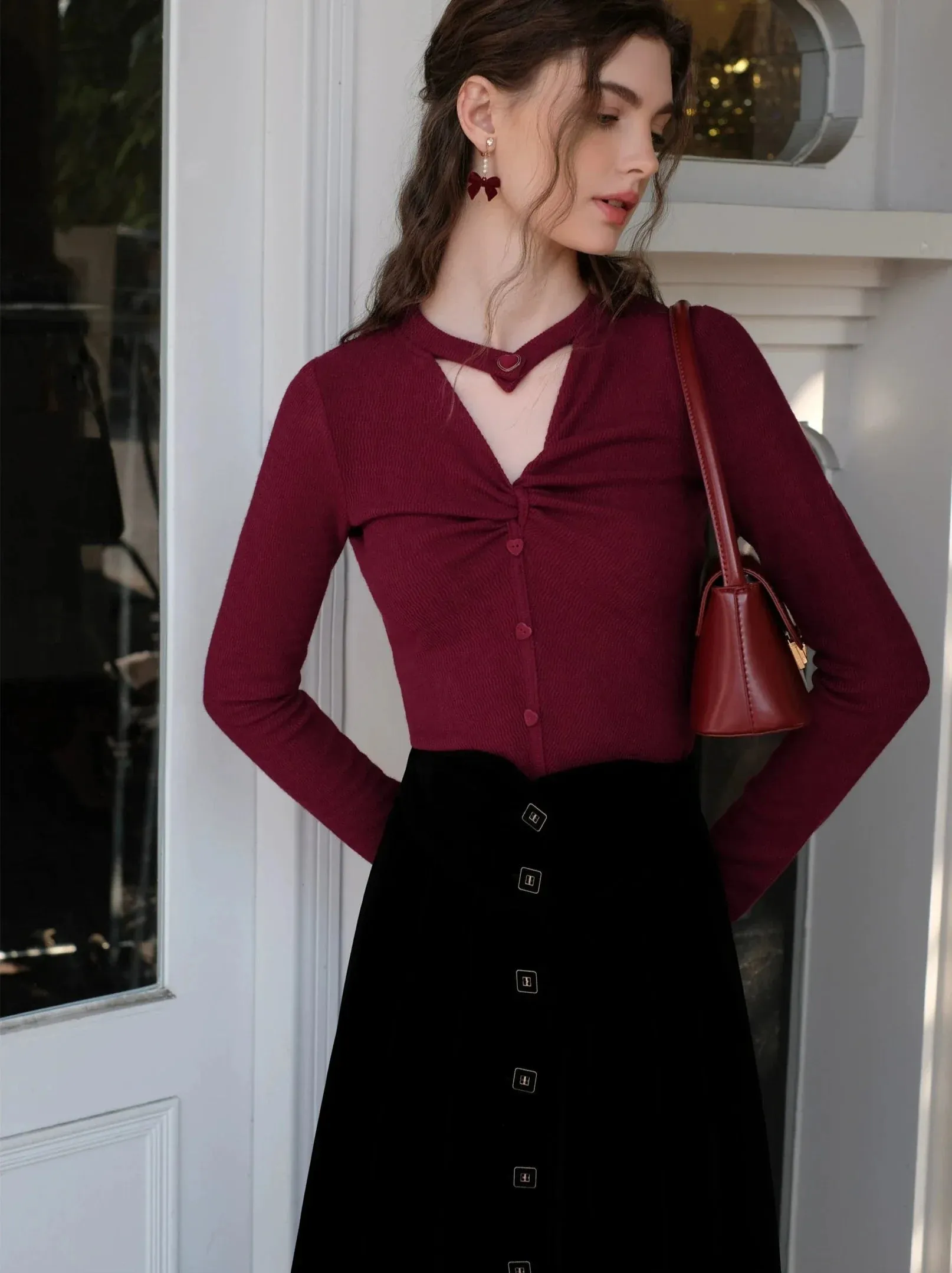 Velvet Black Twist Knit Love French Skirt