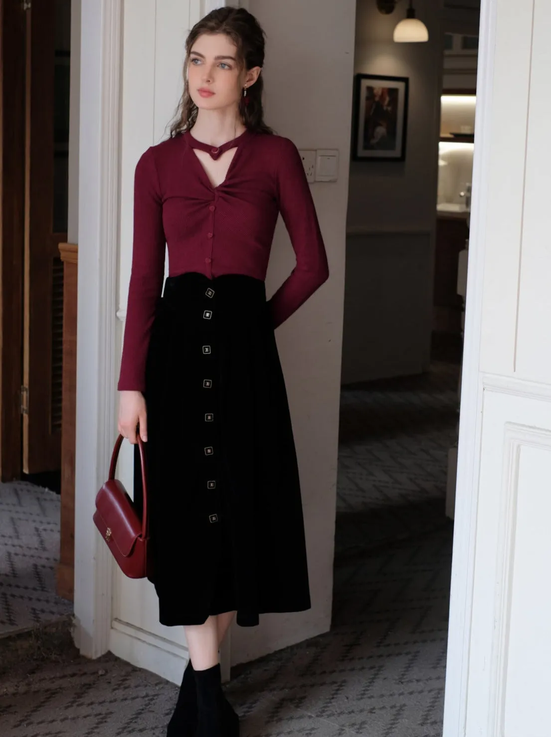 Velvet Black Twist Knit Love French Skirt