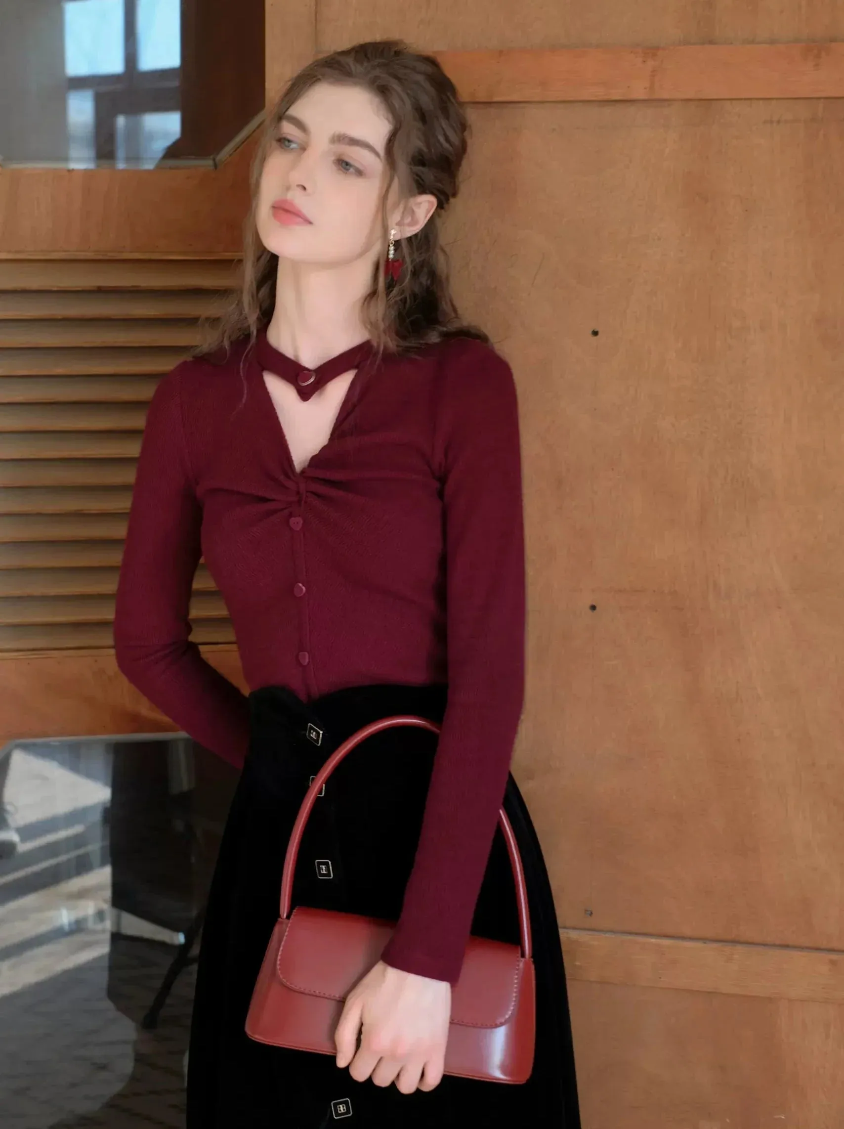 Velvet Black Twist Knit Love French Skirt