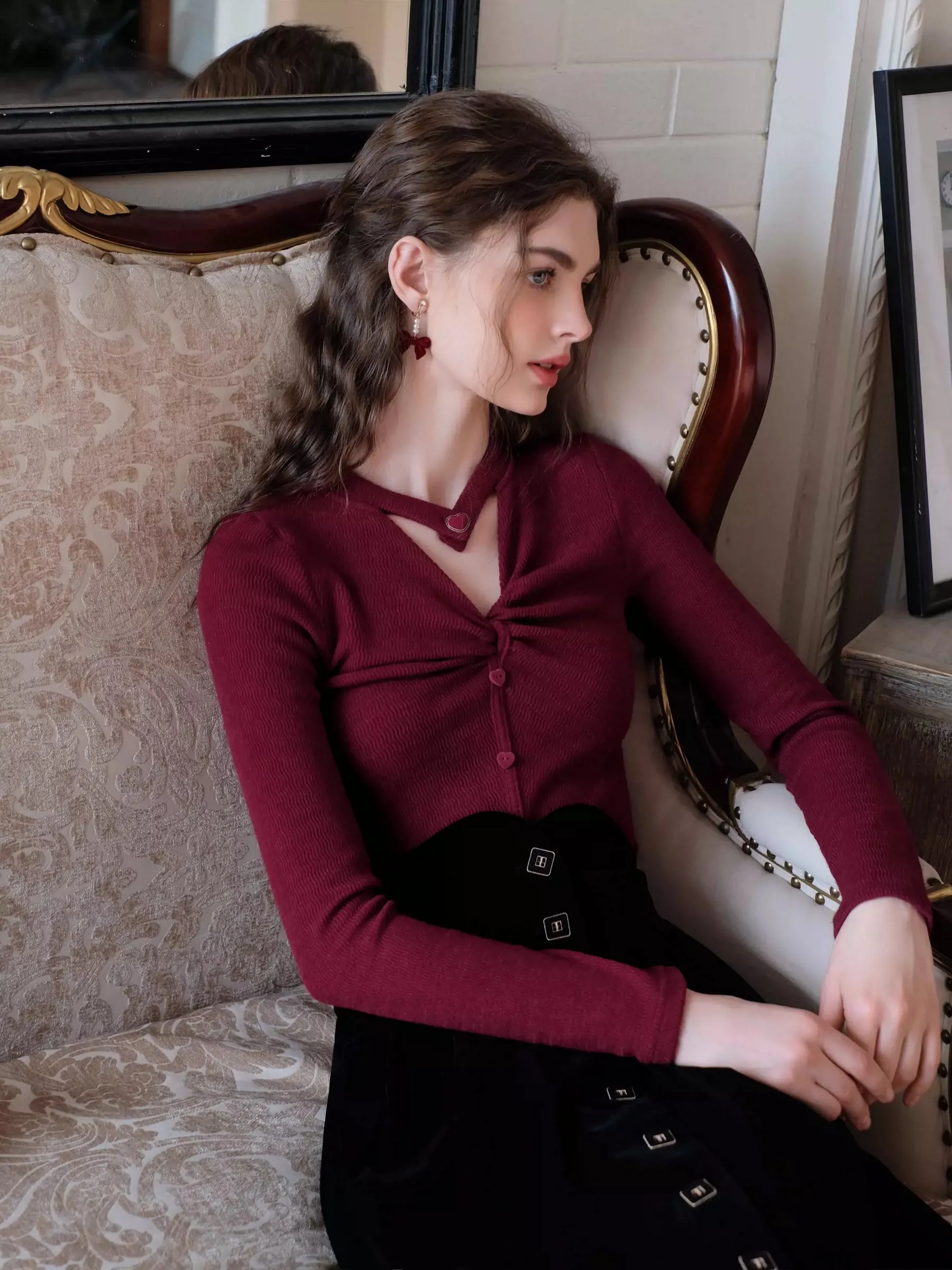 Velvet Black Twist Knit Love French Skirt