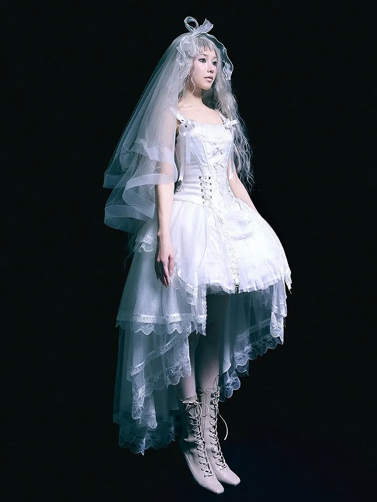 White Lace-up Details Boned Corset Top   High-low Layered Lolita Skirt