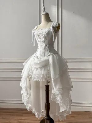 White Lace-up Details Boned Corset Top   High-low Layered Lolita Skirt