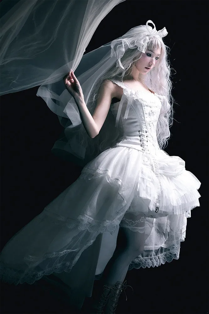 White Lace-up Details Boned Corset Top   High-low Layered Lolita Skirt